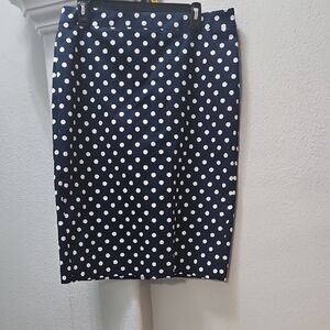 J. Crew Navy and White Polka Dot Pencil Skirt